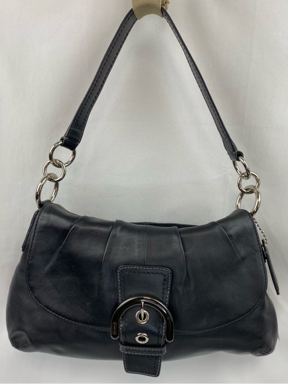 Coach Black Y2K Vintage Soft Leather Flap Shoulder Bag with Buckle 17217